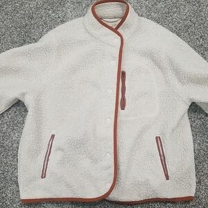 Universal Thread Cream Teddy Jacket with Brown Trim